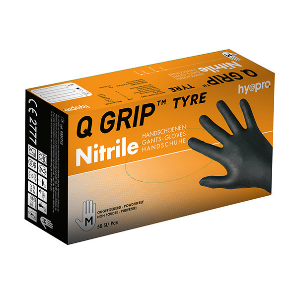 HY@PRO Q Grip Tyre gants en nitrile sans poudre M (24 cm, 50 pièces) - noir SHY00156 - 1