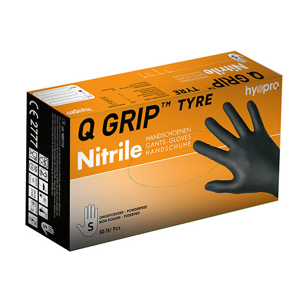 HY@PRO Q Grip Tyre gants en nitrile sans poudre S (24 cm, 50 pièces) - noir SHY00154 - 1