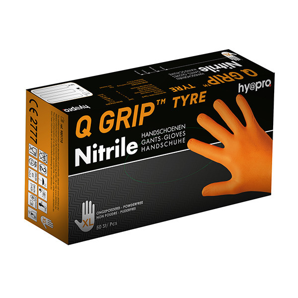 HY@PRO Q Grip Tyre gants en nitrile sans poudre XL (24 cm, 50 pièces) - orange SHY00150 - 1