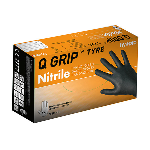 HY@PRO Q Grip Tyre gants en nitrile sans poudre XXL (24 cm, 50 pièces) - noir SHY00162 - 1