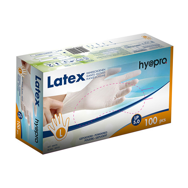 HY@PRO gants en latex poudrés L (5 grammes, 24 cm, 100 pièces) - blanc SHY00192 - 1