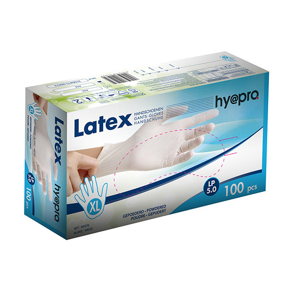 HY@PRO gants en latex poudrés XL (5 grammes, 24 cm, 100 pièces) - blanc SHY00194 - 1