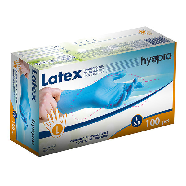 HY@PRO gants en latex sans poudre L (5,8 grammes, 24 cm, 100 pièces) - bleu SHY00224 - 1