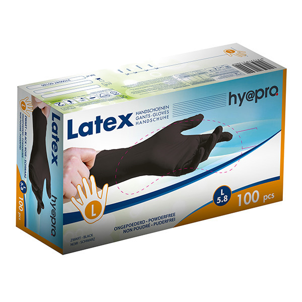 HY@PRO gants en latex sans poudre L (5,8 grammes, 24 cm, 100 pièces) - noir SHY00216 - 1