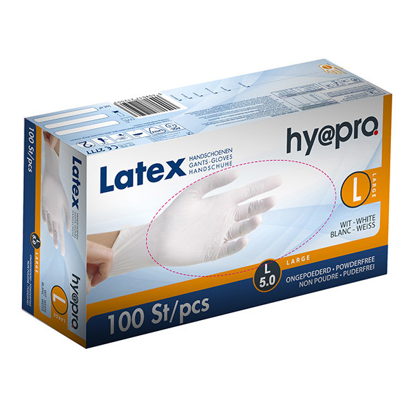 HY@PRO gants en latex sans poudre L (5 grammes, 24 cm, 100 pièces) - blanc SHY00208 - 1