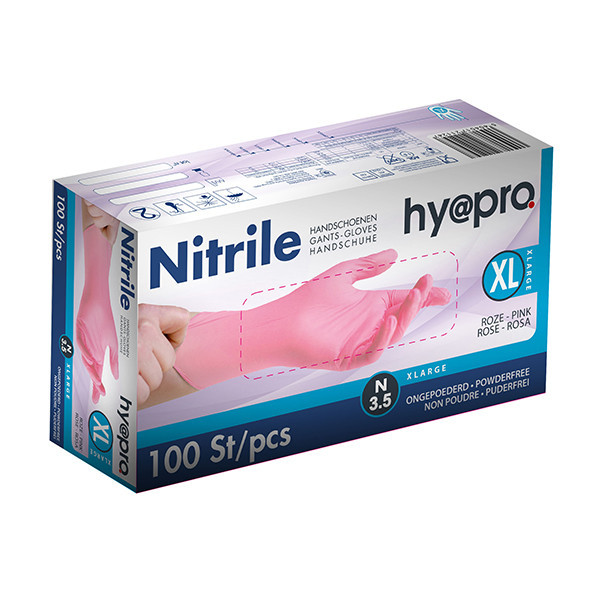 HY@PRO gants en nitrile non poudrés XL (3,8 grammes, 24 cm, 100 pièces) - rose SHY00092 - 1
