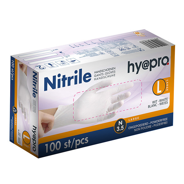 HY@PRO gants en nitrile sans poudre L (3,5 grammes, 24 cm, 100 pièces) - blanc SHY00060 - 1