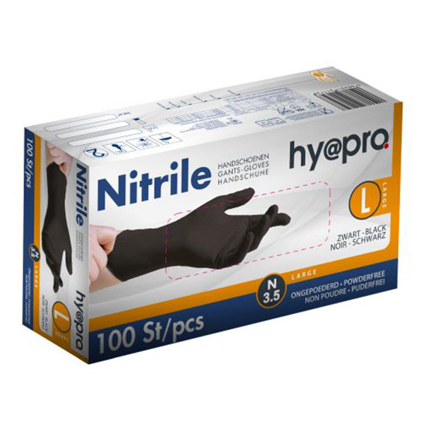 HY@PRO gants en nitrile sans poudre L (3,5 grammes, 24 cm, 100 pièces) - noir SHY00068 - 1