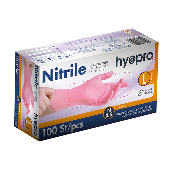 HY@PRO gants en nitrile sans poudre L (3,8 grammes, 24 cm, 100 pièces) - rose SHY00090 - 1