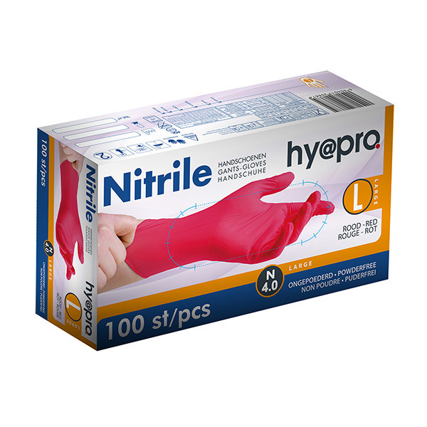 HY@PRO gants en nitrile sans poudre L (4 grammes, 24 cm, 100 pièces) - rouge SHY00116 - 1