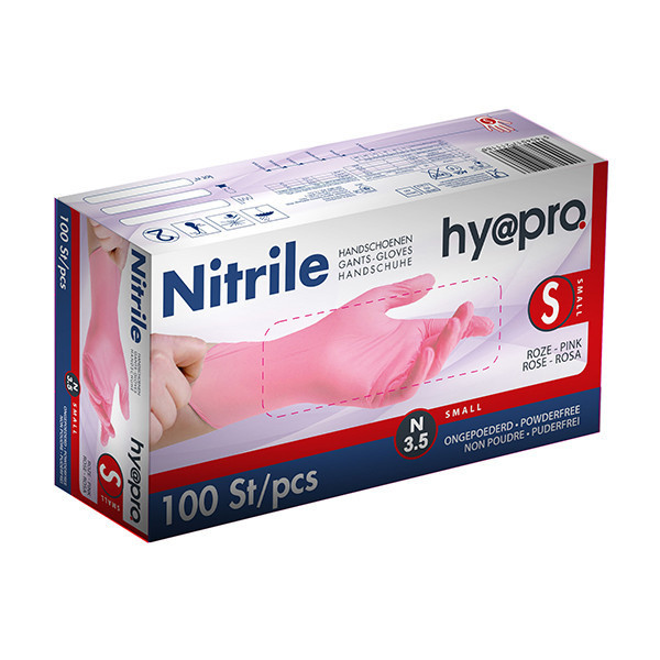 HY@PRO gants en nitrile sans poudre S (3,8 grammes, 24 cm, 100 pièces) - rose SHY00086 - 1