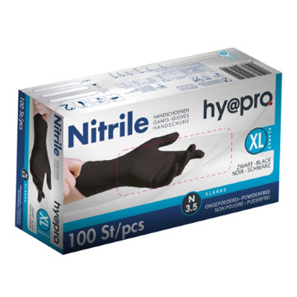 HY@PRO gants en nitrile sans poudre XL (3,5 grammes, 24 cm, 100 pièces) - noir SHY00070 - 1