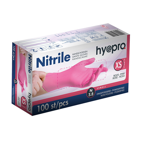 HY@PRO gants en nitrile sans poudre XS (3,8 grammes, 24 cm, 100 pièces) - rose SHY00084 - 1