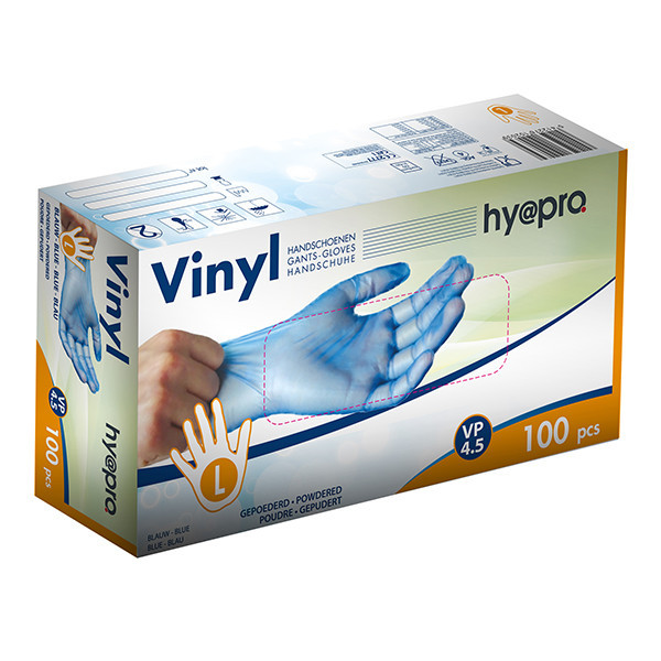HY@PRO gants en vinyle poudrés L (4,5 grammes, 24 cm, 100 pièces) - bleu SHY00240 - 1