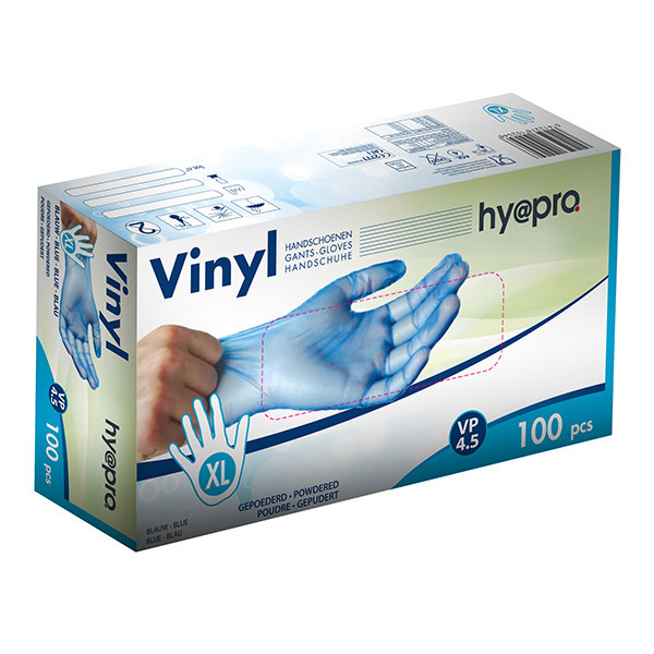 HY@PRO gants en vinyle poudrés XL (4,5 grammes, 24 cm, 100 pièces) - bleu SHY00242 - 1