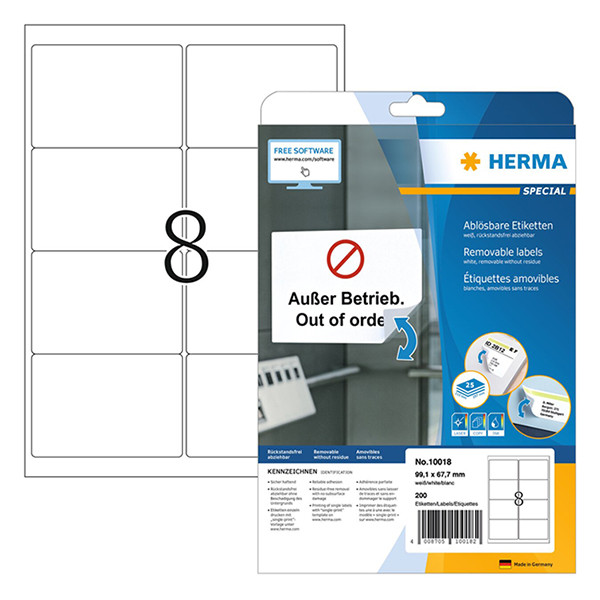 Herma 10018 étiquettes amovibles A4 99,1 x 67,7 mm (200 étiquettes) - blanc opaque 230621 - 1