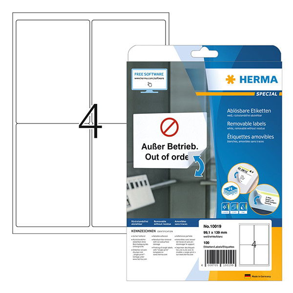 Herma 10019 étiquettes amovibles A4 99,1 x 139 mm (100 étiquettes) - blanc opaque 230618 - 1