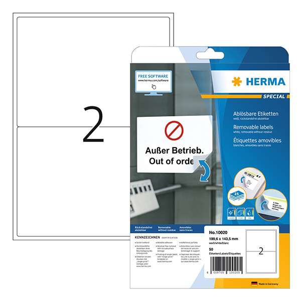 Herma 10020 étiquettes amovibles A4 199,6 x 143,5 mm (50 étiquettes) - blanc 230633 - 1