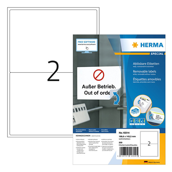 Herma 10314 étiquettes amovibles A4 199,6 x 143,5 mm (200 étiquettes) -  blanc 230622 - 1