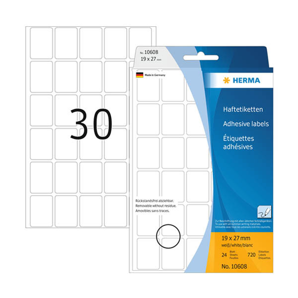Herma 10608 étiquettes amovibles multifonction 19 x 27 mm (720 étiquettes) - blanc 230809 - 1