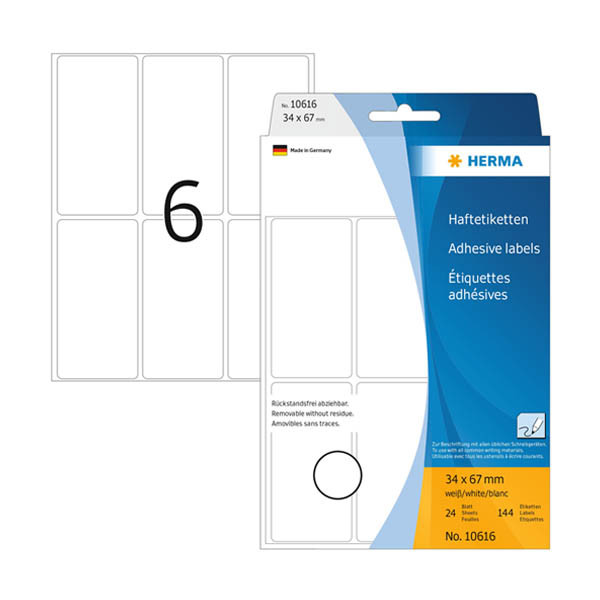 Herma 10616 étiquettes amovibles multifonction 34 x 67 mm (144 étiquettes) - blanc 230812 - 1