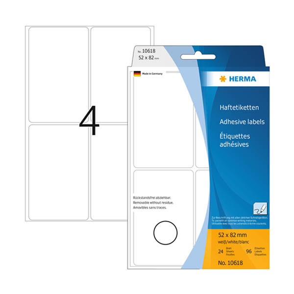 Herma 10618 étiquettes amovibles multifonction 52 x 82 mm (96 étiquettes) - blanc 230813 - 1