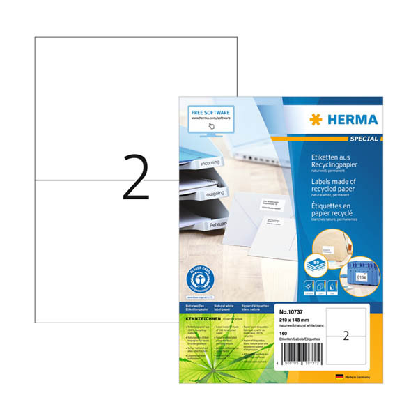 Herma 10737 étiquettes universelles recyclées A4 210 x 148 mm (160 étiquettes) - blanc 230832 - 1