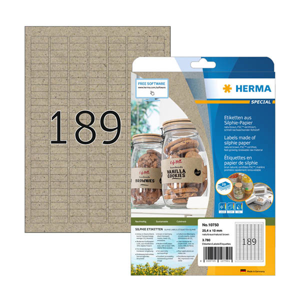 Herma 10750 étiquettes universelles recyclées A4 25,4 x 10 mm (3780 étiquettes) - marron naturel 230845 - 1