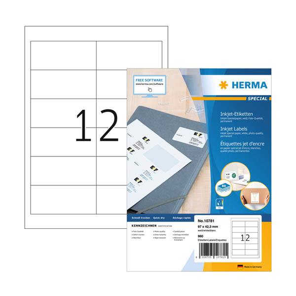 Herma 10781 étiquettes jet d'encre A4 97 x 42,3 mm (960 étiquettes) - blanc 230826 - 1