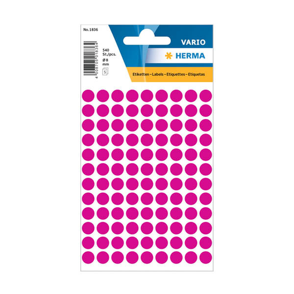 Herma 1836 pastilles de marquage Ø 8 mm (540 étiquettes) - rose 231018 - 1