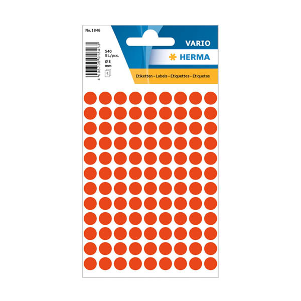 Herma 1846 pastilles de marquage Ø 8 mm (540 étiquettes) - rouge fluo 231016 - 1