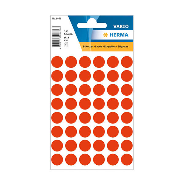 Herma 1866 pastilles de marquage Ø 13 mm (240 étiquettes) - rouge fluo 230984 - 1