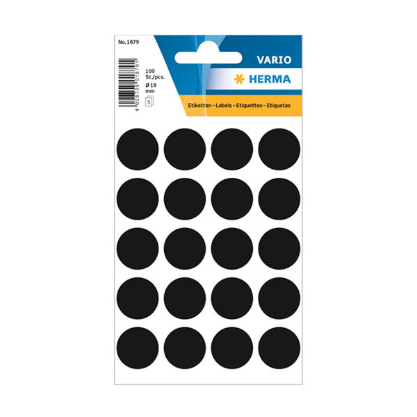 Herma 1879 pastilles de marquage Ø 19 mm (100 étiquettes) - noir 230998 - 1