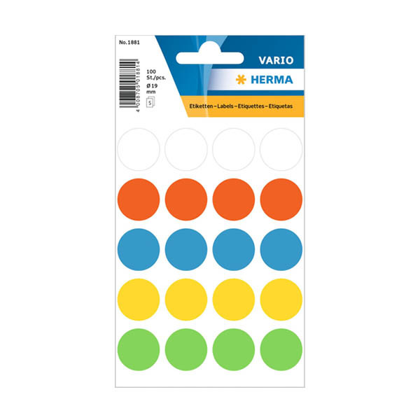 Herma 1881 pastilles de marquage Ø 19 mm (100 étiquettes) - assorti 230973 - 1