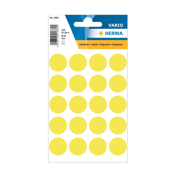 Herma 1884 pastilles de marquage Ø 19 mm (100 étiquettes) - jaune fluo 230990 - 1