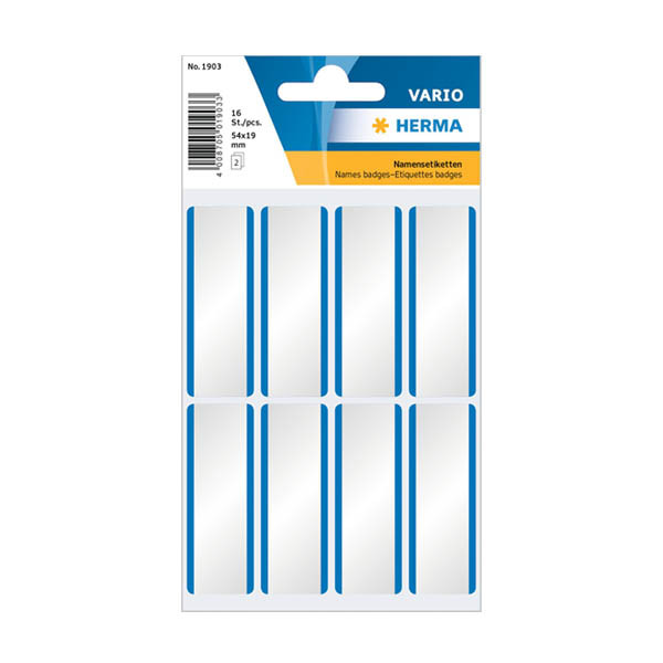 Herma 1903 étiquettes de badge nominatif 54 x 19 mm (16 étiquettes) - blanc/bleu 230968 - 1