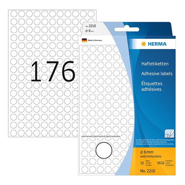 Herma 2210 pastilles de marquage Ø 8 mm rondes (5632 étiquettes) - blanc 230723 - 1