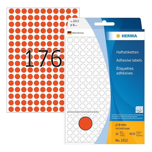 Herma 2212 multifunctionele etiketten Ø 8 mm rond rood (5.632 etiketten) 230722 - 1