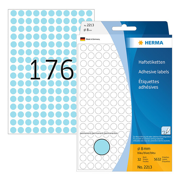 Herma 2213 pastilles de marquage Ø 8 mm rondes (5632 étiquettes) - bleu 230719 - 1