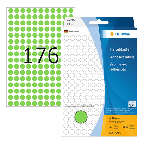 Herma 2215 pastilles de marquage Ø 8 mm rondes (5632 étiquettes) - vert 230721 - 1