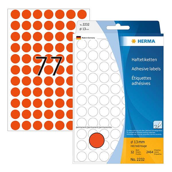 Herma 2232 pastilles de marquage Ø 13 mm rondes (2464 étiquettes) - rouge 230703 - 1