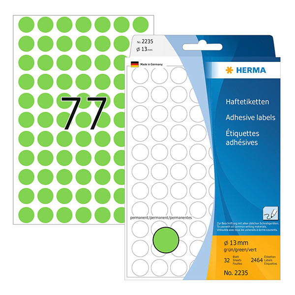 Herma 2235 pastilles de marquage Ø 13 mm rondes (2464 étiquettes) - vert 230702 - 1