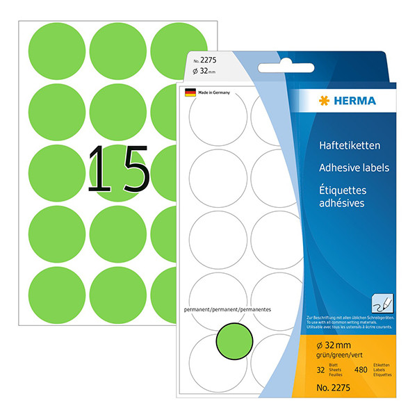 Herma 2275 multifunctionele etiketten Ø 32 mm rond groen (480 etiketten) 230715 - 1