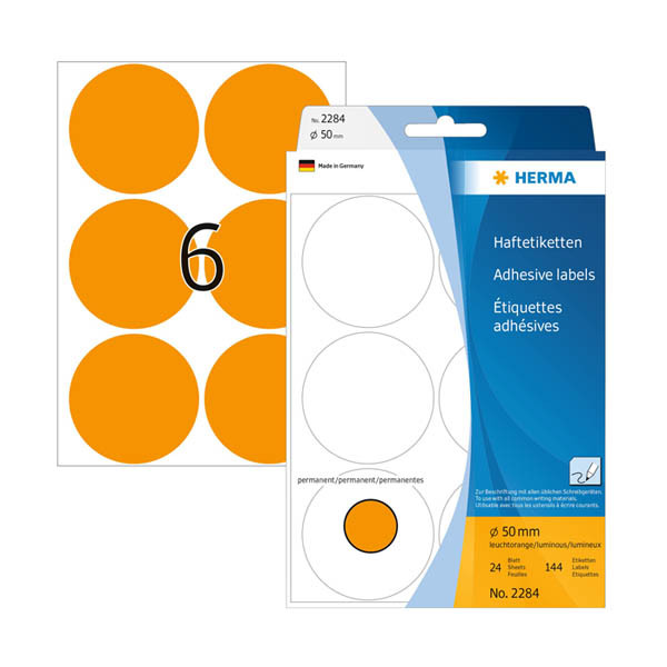 Herma 2284 pastilles de marquage Ø 50 mm (144 étiquettes) - orange fluo 230926 - 1