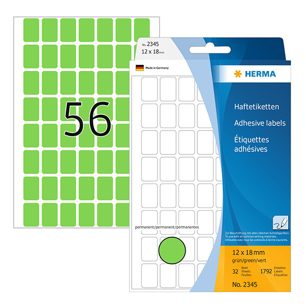 Herma 2345 multifunctionele etiketten 12 x 18 mm groen (1.792 etiketten) 230660 - 1