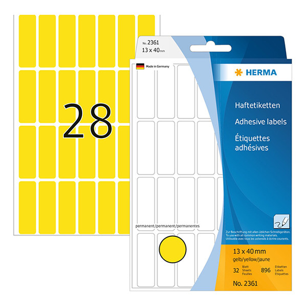 Herma 2361 multifunctionele etiketten 13 x 40 mm geel (896 etiketten) 230668 - 1