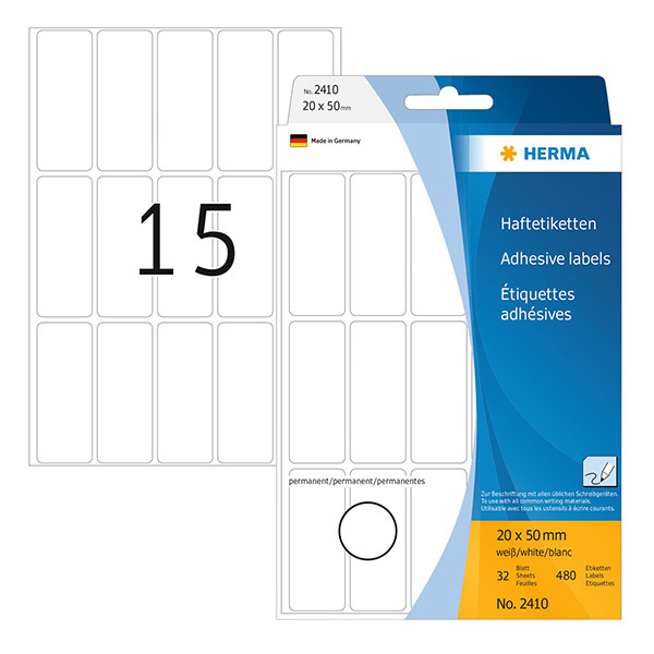 Herma 2410 étiquettes multifonction 20 x 50 mm (480 étiquettes) - blanc 230676 - 1