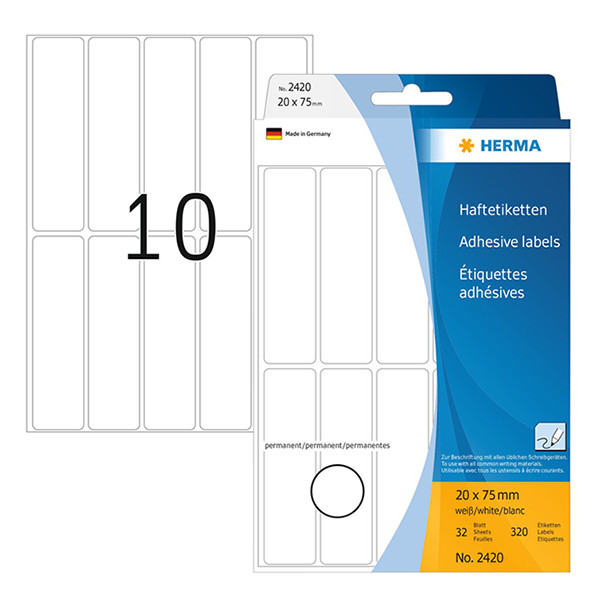 Herma 2420 étiquettes multifonction 20 x 75 mm (320 étiquettes) - blanc 230678 - 1
