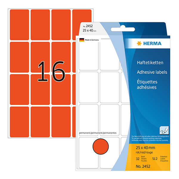 Herma 2452 étiquettes multifonction 25 x 40 mm (512 étiquettes) - rouge 230683 - 1