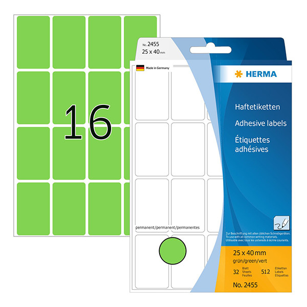 Herma 2455 multifunctionele etiketten 25 x 40 mm groen (512 etiketten) 230682 - 1